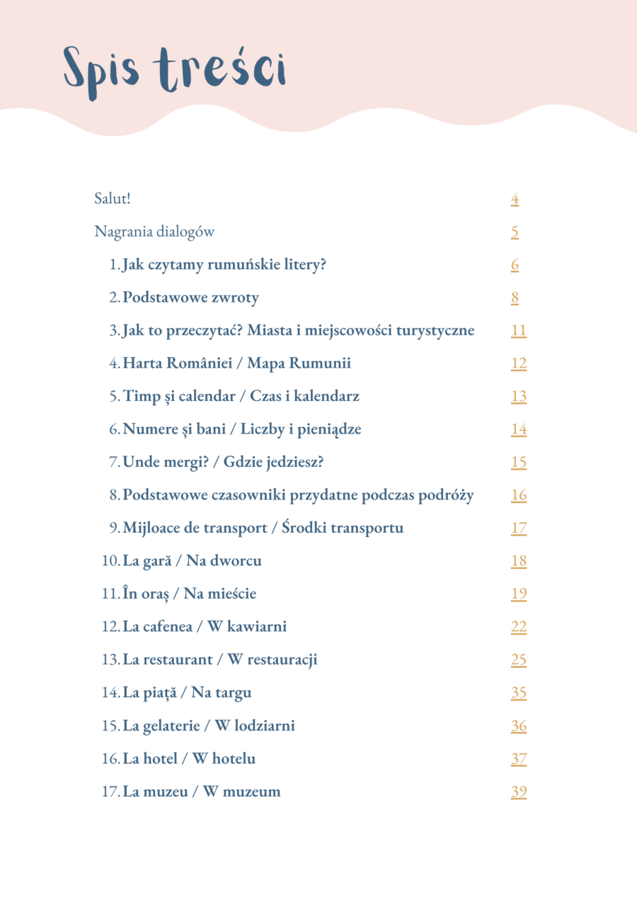rumuński na wakacje - spis tresci
